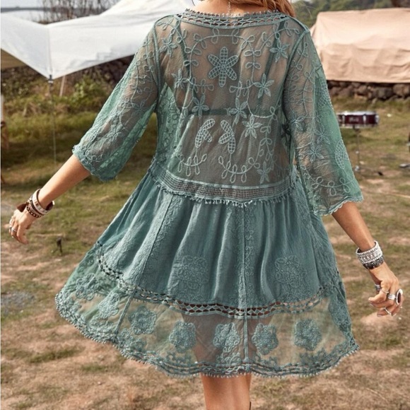 Boho floral embroidered beach cover up - Picture 2 of 6